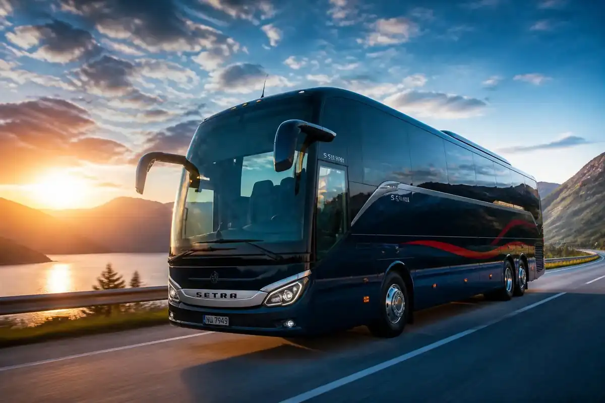Autocar de luxe Bluebird Express sur la route